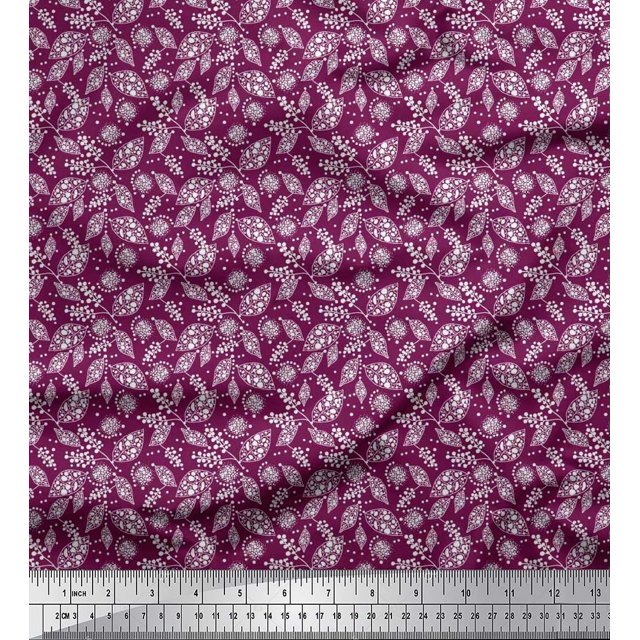 Soimoi Velvet Fabric Dot & Leaves Printed Fabric 1 Yard 58 Inch Wide