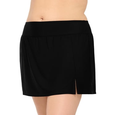 Krista Plus Jupe de bain trapèze noire pour femme avec bas short intégré