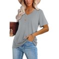 thumbnail image 3 of SMihono Hauts pour Femmes Été Chic Décontracté Mode T-Shirt d'Été pour Femmes Col en V Uni Manches Courtes Haut Décontracté Blouse T-Shirt Oversize pour Femmes, 3 of 8