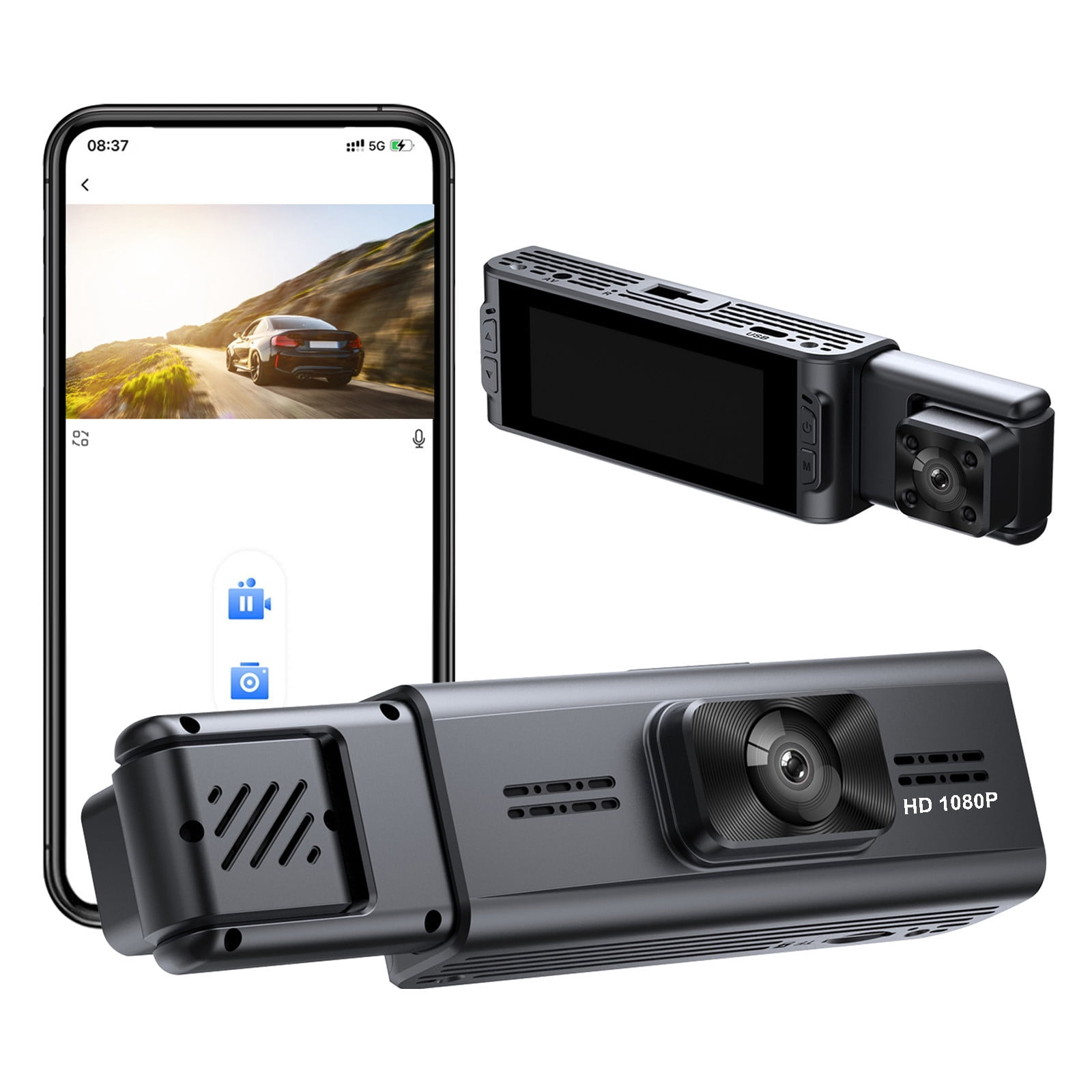 Uscallm Dash Cam Front And Interior Camera 3.16-Inch 1080P Dual Channel Recording Infrared Night Vision Loop Recording G-Sensor WiFi APP