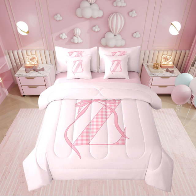 Erosebridal Initial Lit en Sac Taille Grand, Ensemble de Lit Nœud Z, Décor Monogramme Dessin Animé, Réversible 7 Pcs