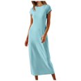thumbnail image 1 of Robe T-Shirt Maxi à Manches Courtes d'Été 2024 pour Femme - Col Rond Décontracté, Matière Polyester, Tailles P-L, Parfaite pour la Plage/les Vacances, 1 of 5