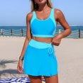 thumbnail image 2 of BiZtdJrK Women's High Waisted Tankini Set Color Block Tank Tops with Swim Skirt Two Piece Bathing Suits Tummy Control Sport Swimsuit Blue M, 2 of 9
