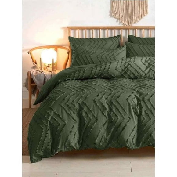 Olive Green Duvet Cover King Size 3pc Boho Tufted Microfiber Bedding Comforter Cover Set All Season Aesthetic Shabby lz