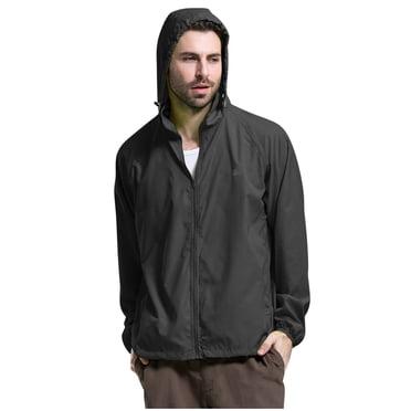 PMVFHDE Spring Raincoat Mens Solid Color Packable Rain Jacket Lightweight Windproof Raincoat With Hood Outdoor Rain Gear Travel Hiking Cycling Black,XL