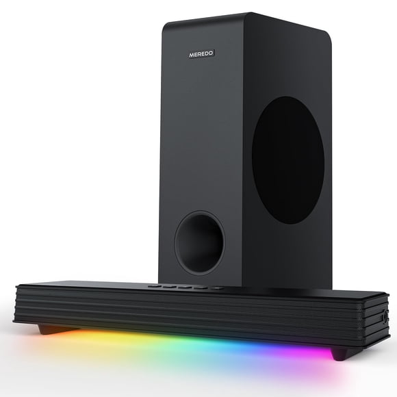 MEREDO Sound Bar for Smart TV 160W 3.1CH PC Gaming Soundbar with Subwoofer RGB Lighting Audio Sync Surround Sound System BT 5.3/H
