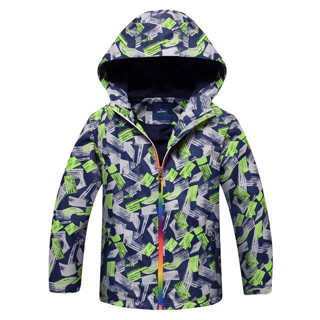 AAMILIFE Boys Waterproof Fleece Lined Jacket Color Block Windbreaker Hooded Coat