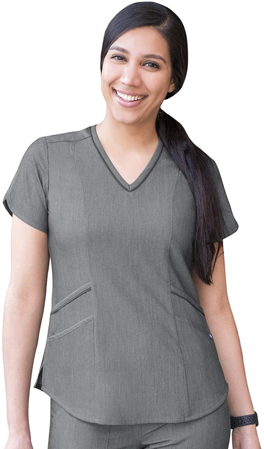 Adar Pro Heather Scrubs for Women - Modern V-Neck Scrub Top - P7002H - Heather Grey - M