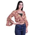 thumbnail image 3 of Moomaya Haut Court Imprimé pour Femmes Style Portefeuille Haut à Volants Manches Longues Blouse Décontractée d'Été, 3 of 5