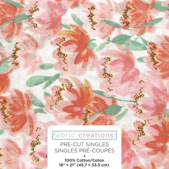 FABRIC CREATIONS White Painted Pink Flowers Fat Quarter 45 × 53 cm (18 × 21 in), 18x21
