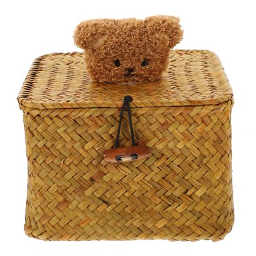 OULII 1Pcs Wicker Storage Basket Square Brown Dried Seagrass for Giving Friends Use