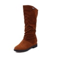 thumbnail image 1 of Liquidation d'Économies d'Hiver! PEZHADA Bottes Mi-Mollet pour Femmes,Bottes pour Femmes,Bottes Rondes à Talon Bas en Suède Rétro Uni Chaud pour Femmes Chaussures Brun, 1 of 3