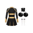 thumbnail image 2 of Hansber Tenues de Cheerleading pour Filles Uniforme de Cheerleading Robe Fantaisie avec Pompons Ensemble de Bas Doré&Blanc 14, 2 of 5
