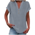 thumbnail image 1 of 2025 Women Spring Summer Clothing Rayon Tops for Women Solid Button Back Ruffled Ladies T Shirt Tops Trim Blouse Casual Short T Shirt Women V Neck Sleeve Blouse, 1 of 4