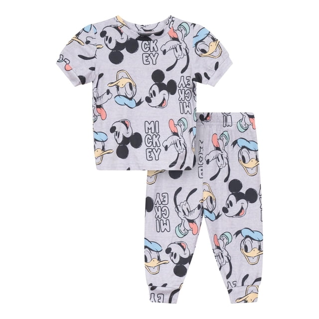 Disney Mickey Mouse Pyjama pour Garçons, Ensemble 2 Pcs, Vue Centrée à l'Avant d'Un Haut à Manches Courtes à Col Rond et d'Un Pantalon à Taille Élastique avec Jambes Retroussées, avec Imprimé Graphique Mickey Mouse Bleu et Rouge; Tissu Doux et Respirant 95 % polyester/5 % Élasthanne, Lavable à la machine, Souvent Utilisé pour des Soirées Pyjama Ou des Superposition en Voyage.