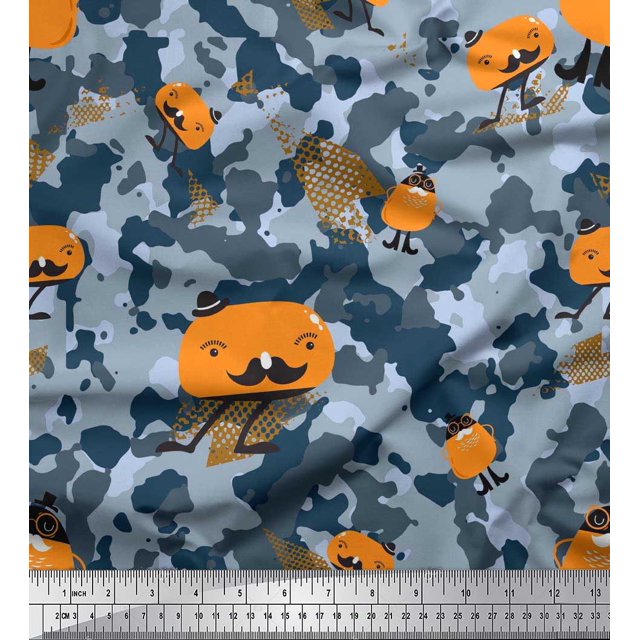 Soimoi polyester Crepe Fabric Cartoon & Camouflage Print Fabric by the Yard 52 Inch Wide