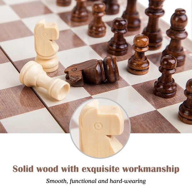 Jeu D'échecs 3-en-1 Magnétique – échiquier, Dames, Backgammon – Bois, Voyage, Rangement Intégré