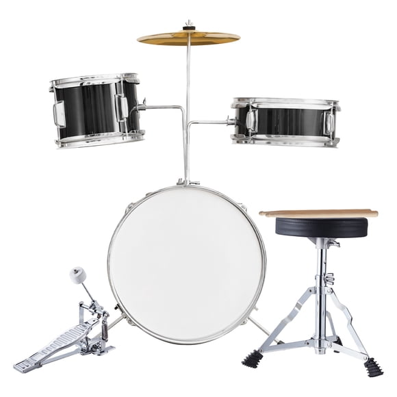 KFFKFF Ensemble de Batterie pour Enfants, Ensemble Trio, Ensemble de Batterie pour Débutants de 14 Pouces avec Tabouret Modifiable, Pédale de Cymbale, Ensemble Duo de Baguettes, Batterie Tom 8 Pieds', Batterie Caisse Claire 10 Pieds', Batterie Basse 14 Pieds