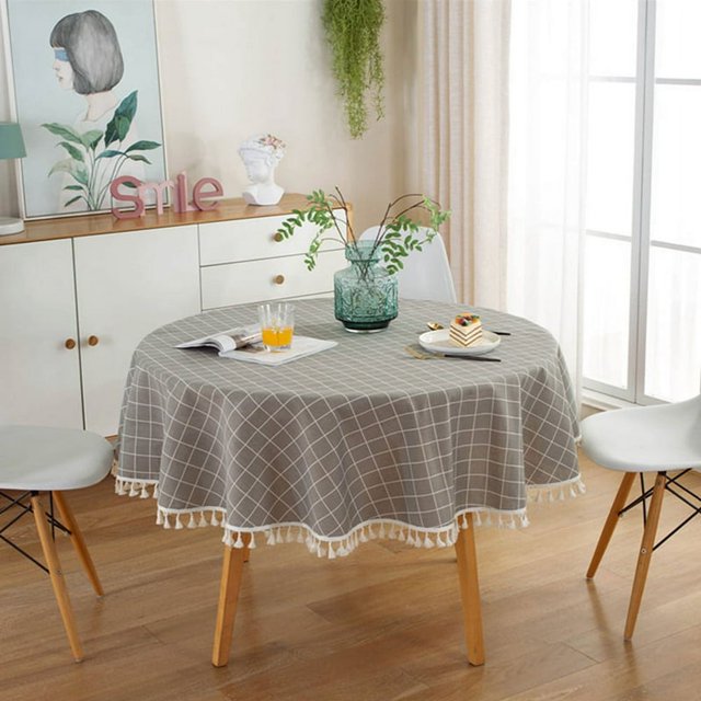 120Cm/150Cm Polyester Cotton Tassel Tablecloth Plaid Tablecloth Red Lattice Table Map Cloth Cover