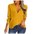 thumbnail image 4 of HBFAGFB Long Sleeve Button up Shirts for Women Fashion Simple Spring Summer Work Clothes Yellow Size M, 4 of 9