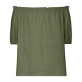 thumbnail image 3 of Women's Off Shoulder Top Ruffle Short Sleeve Cotton Linen Blouse Summer Casual Loose Shirts, 3 of 5