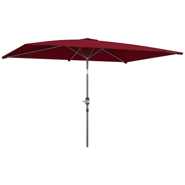 Outsunny Parasol Inclinable pour Patio, Parasol de Marché de Jardin avec Manivelle, Rouge Vin. Ce Parasol Rectangulaire pour Patio Présente une Auvent en polyester Résistant aux UV de 6,6 Pieds X 9,6 Pieds en Rouge Vin, Soutenu par un Poteau en Aluminium Résistant à la Rouille avec un Cadre à 6 Baleines. Il Comprend une Manivelle pour une Ouverture et une Fermeture Faciles, et un Mécanisme d'Inclinaison à Bouton-Poussoir pour un Réglage d'Angle. Convient aux Espaces Extérieurs comme les patios, Balcons et Jardins. base de Parasol Non Incluse.