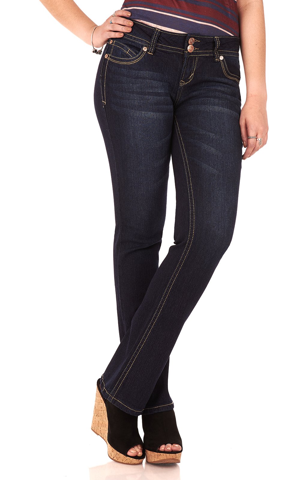 WallFlower Women's Luscious Curvy Bootcut Mid-Rise Insta Stretch Juniors Jeans (Standard and Plus), Scarlett, 15