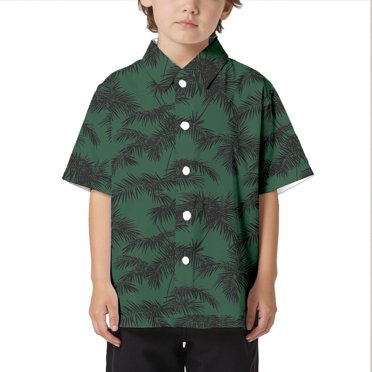 PMVFHDE Cute Tops for Boy Children Beach Leisure Loose Comfortable Trendy Foreign Trade Comfortable Boys Collar Button Open Shirt Short Sleeve Shirt Green,10-11 Years