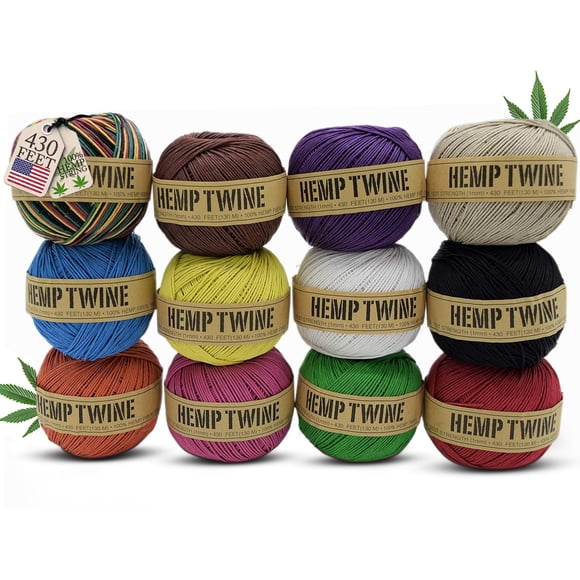Bean Products Hemp Twine - High Tensile Strength and Durable - Made with 100% Hemp - Perfect for Jewelry, Arts & Crafts, Decoration, Cooking - 1MM, 100G/430 Ft. - 20 lb. Test Strength - 12 Pack