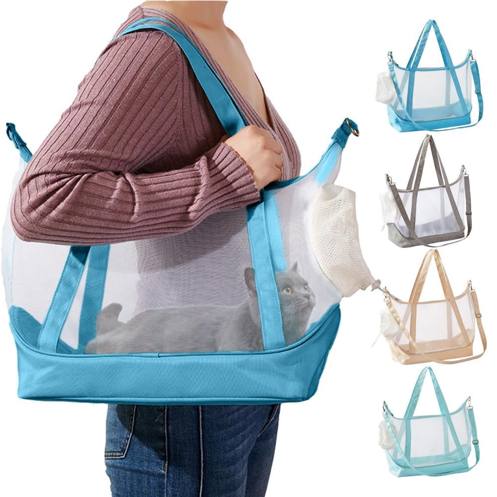 Feltree Transparent Nylon Mesh Cat Carrier, Portable Foldable Handheld Pet Travel Bag with Ventilation Holes for Safe and Comfortable Transport