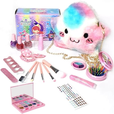 Trousse de Maquillage pour Filles, Cosmétiques, Ensemble de Maquillage Lavable, Trousse de Maquillage pour Petites Filles, Cadeau de Noël Ou d'Anniversaire