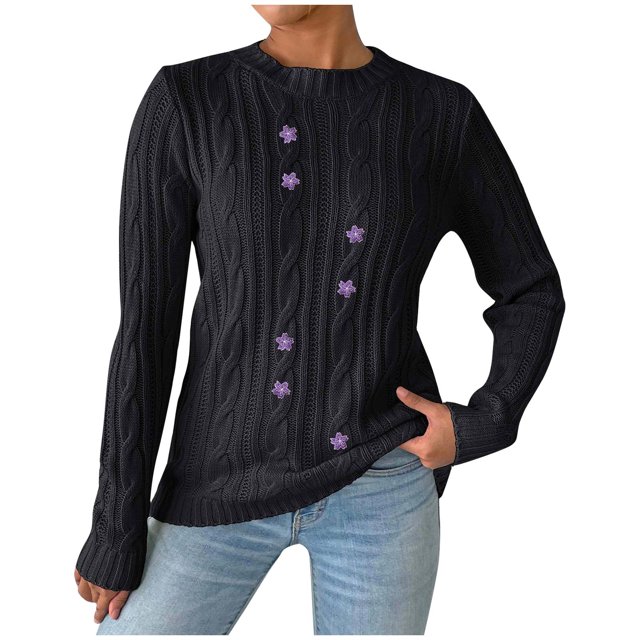 Rbaofujie Chandails Femme Hiver Ample Uni Chandail Manches Longues Col Rond Chandail Haut Noir Chandail à Capuchon Surdimensionné