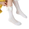 thumbnail image 3 of Faithtur Toddler Girls Summer Mesh Socks Solid Color Mid Tube Breathable Hollow Bows Princess Socks, 3 of 5