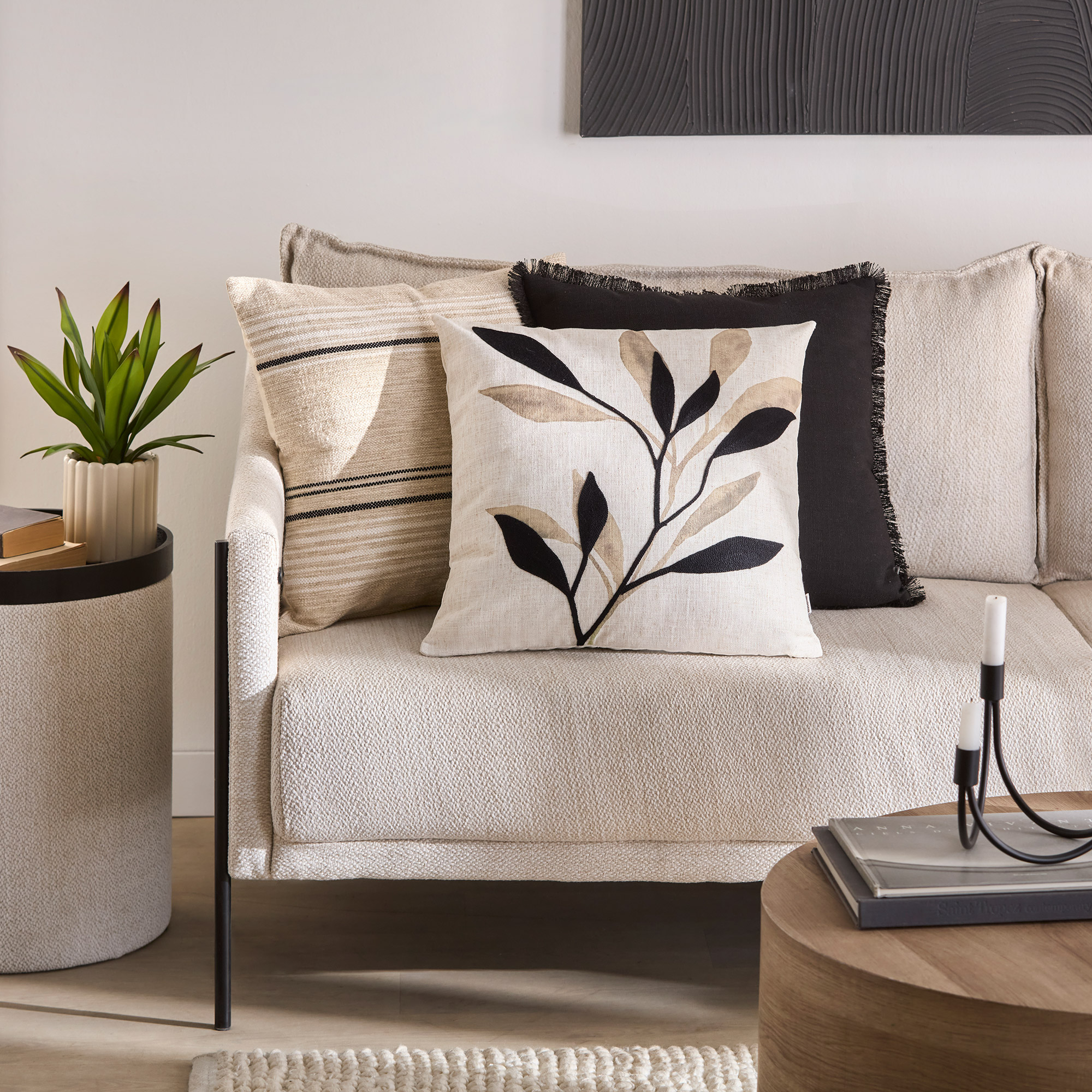 Bouclair Taha Black Raw Edge Decorative Throw Pillow