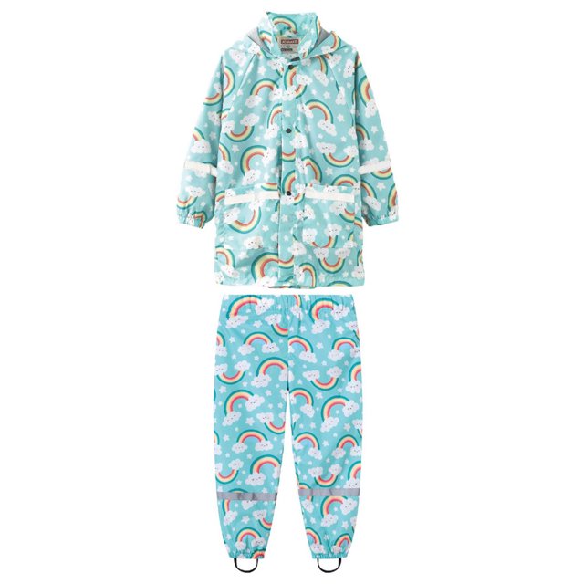 Children‘s Boys Girls Dinosaur Rainbow Printed Button Rain Jacket Hooded Windproof Raincoat