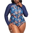 thumbnail image 2 of Aboser Women's Plus Size UPF 50+ Rashguard One Piece Long Sleeve Swimsuit Zipper High Cut Surfing Swimwear Modest Tummy Control Rash Guard, 2 of 8