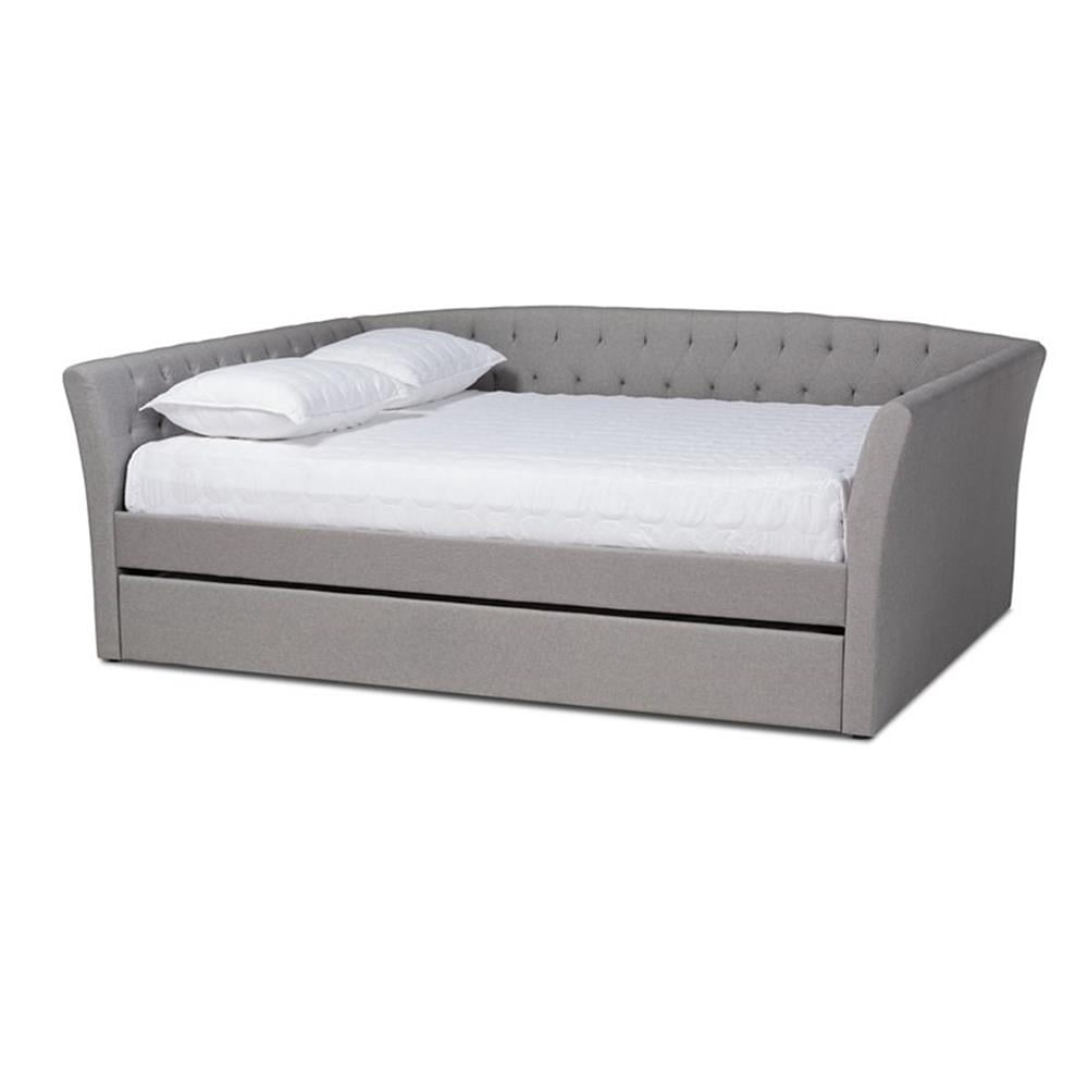 Baxton Studio Delora Queen Size Light Grey Upholstered Daybed with Trundle
