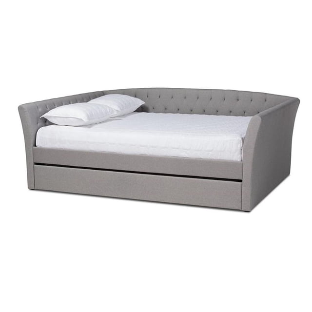 Baxton Studio Delora Queen Size Light Grey Upholstered Daybed with Trundle