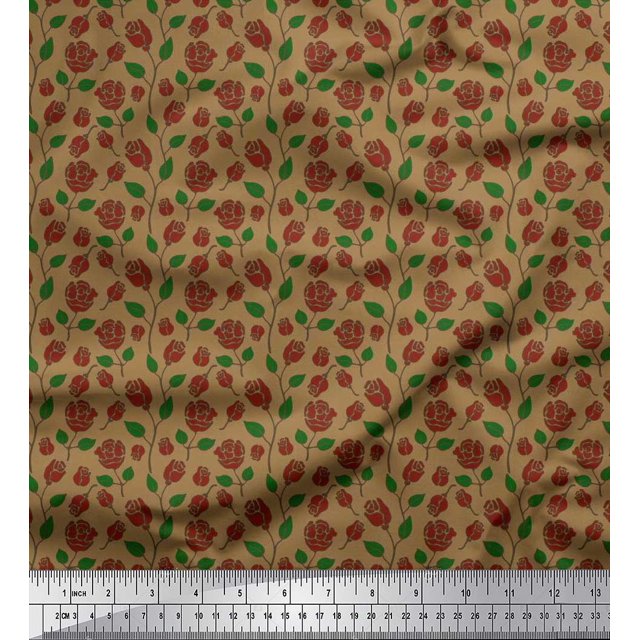 Soimoi Cotton Duck Fabric Leaves & Rose Floral Print Fabric by Yard 42 Inch Wide