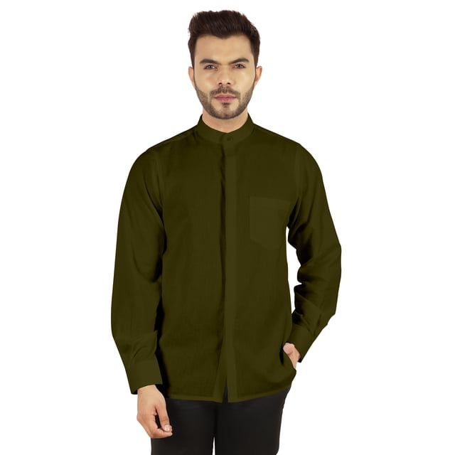 Bestman Solid Button-Down Shirt For Mens Chinese Collar Front Placket Formal Shirts