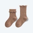 thumbnail image 2 of Splozh Little Girl Ruffle Socks Winter and Autumn Stringy Selvedge Mid Calf Length Casual Comfortable Socks Coffee,1-3 years, 2 of 5