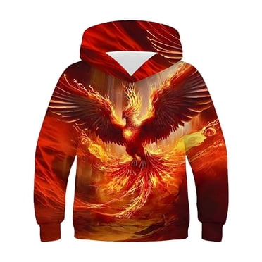 Zwiiyzr 2025 Dragon Ado Enfants Chandail à Capuchon pour Garçons Manches Longues Chandail à Motifs Chemise à Capuchon 4-14 Ans Rouge