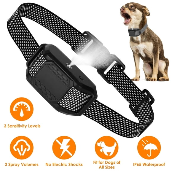 JUNWELL Citronella Dog Bark Collar Spray Bark Collar Anti Barking Control IP65 Waterproof  Electric Shocks for Small Medium Large Dogs  Black