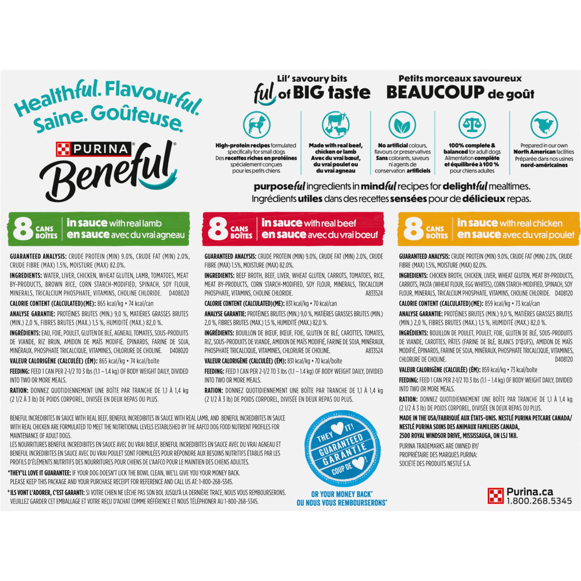 Purina Beneful IncrediBites avec du Vrai Agneau, du Vrai Boeuf, du Vrai Poulet en Sauce 24C Emballage Assorti, Nourriture Humide pour Chiens, 85g x 24
