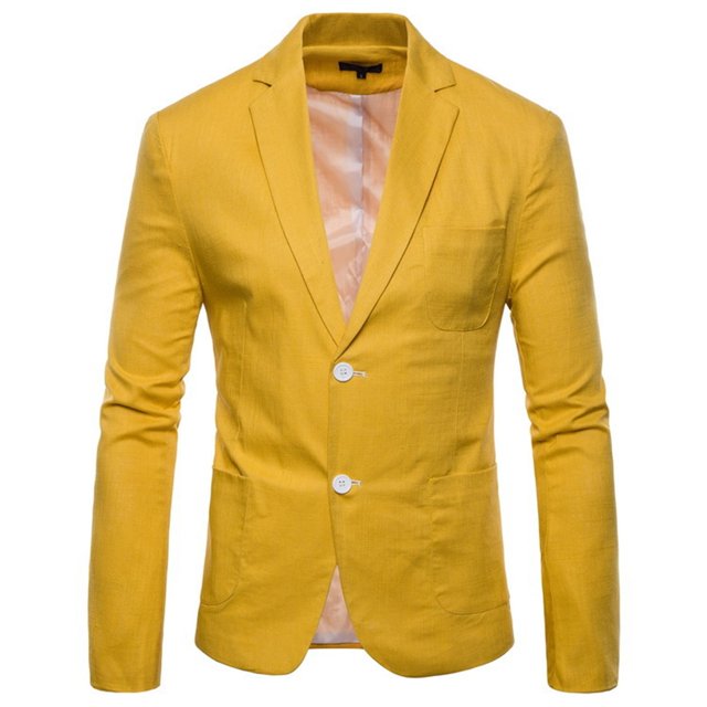 BOBOGOJP Blazer Jacket for Men Solid Color Comfy Casual Single Breasted Suit (Yellow,4XL)