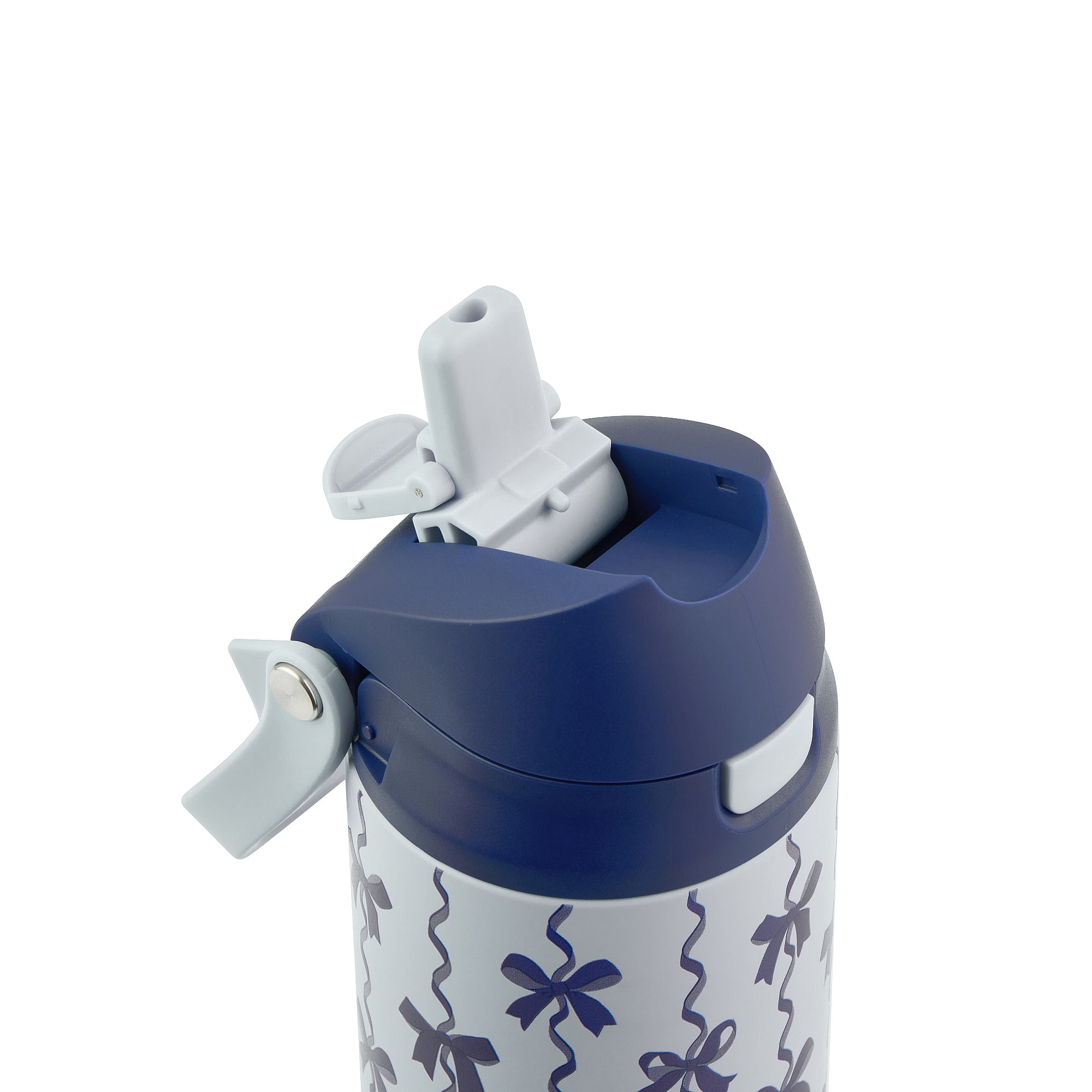 TAL Stainless Steel 2-in-1 Straw and Chug Water Bottle with Push Lid 24 fl oz, Blue Bows