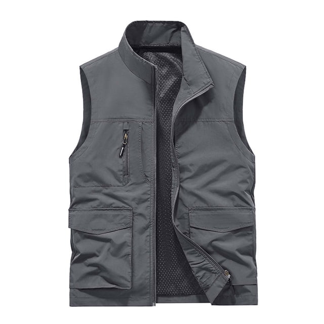 Birdeem Mens Work Clothes Jacket Solid Color Stand Collar Multiple Pockets Outdoor Sports Photography Leisure Coat