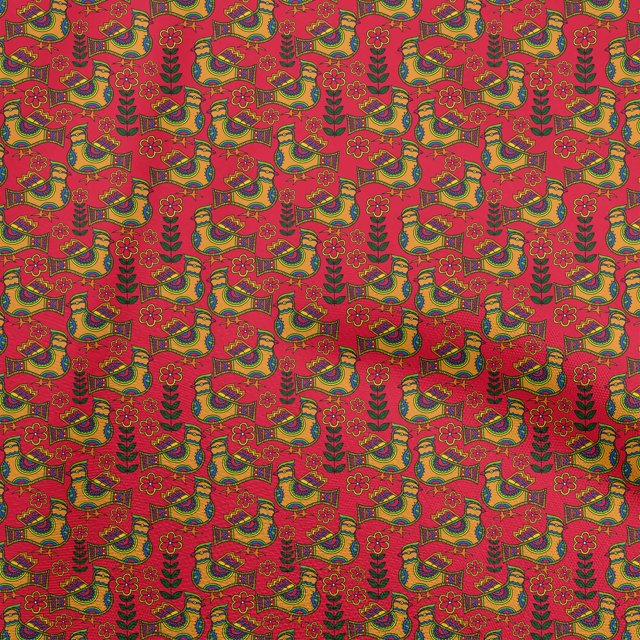 oneOone Polyester Spandex Red Fabric Kalamkari Sewing Craft Projects Fabric Prints By Yard 56 Inch Wide