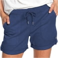 thumbnail image 1 of AherBiu Women's Drawstring High Waisted Button Roll Up Hem Hiking Shorts, Solid Color, 1 of 4