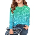 thumbnail image 2 of Girls Tshirts Spring Summer Long Sleeve Gradient Sequin Printed Round Neck Flash Shirt Girls Tops Light Green 6-7Years, 2 of 4